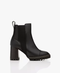 See By Chloé Leren Chelsea Boots Met Hak - Zwart