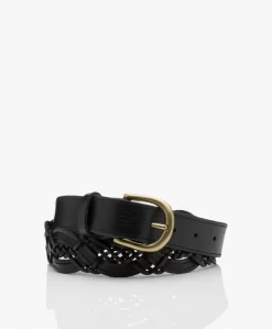By-Bar Gevlochten Leren Riem - Zwart