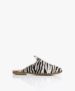 Surée Hairy Leren Print Mules - Zebra