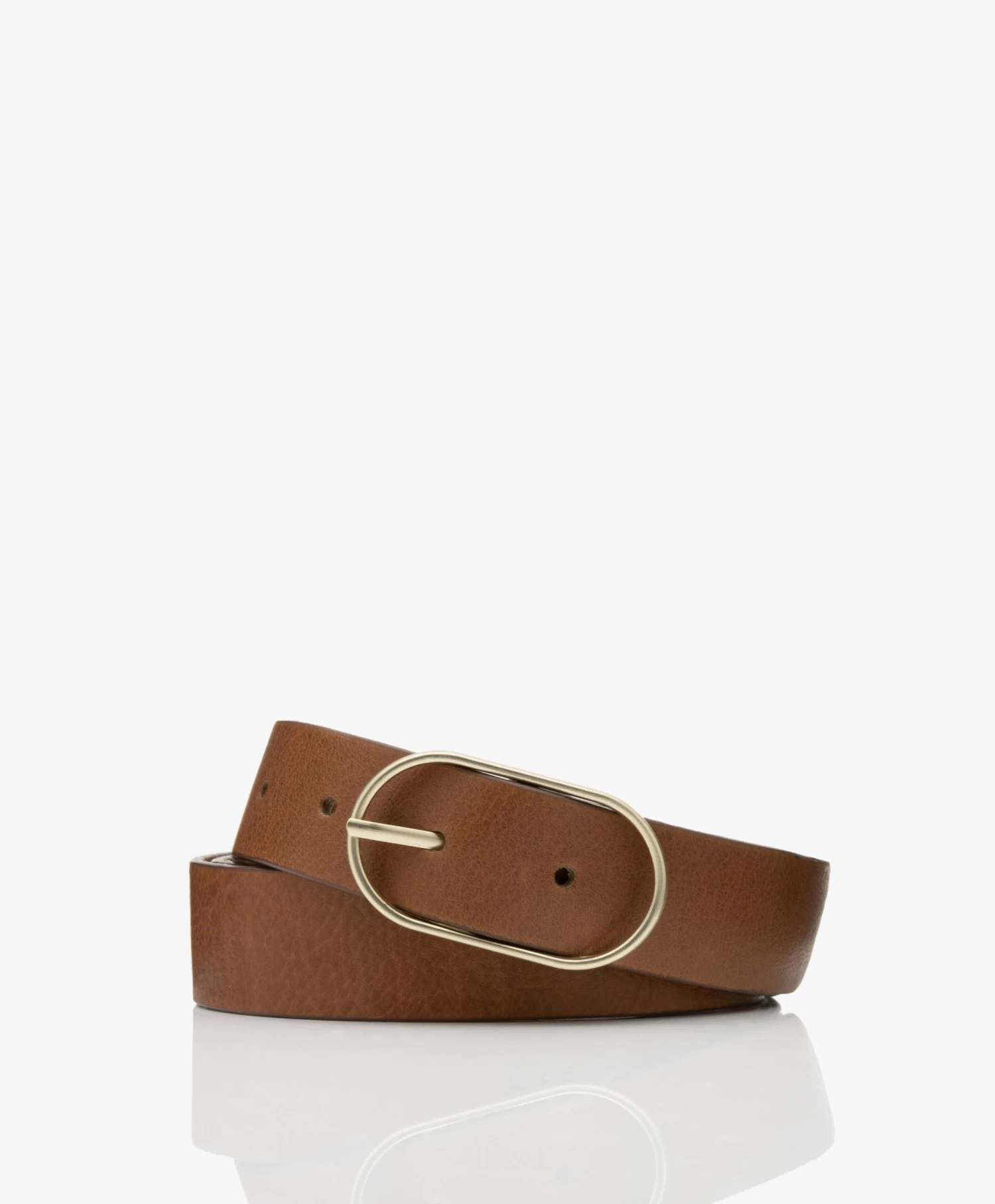 By-Bar Bella Leren Riem Met Ovale Gesp - Cognac 1 By-Bar Bella Leren Riem Met Ovale Gesp - Cognac